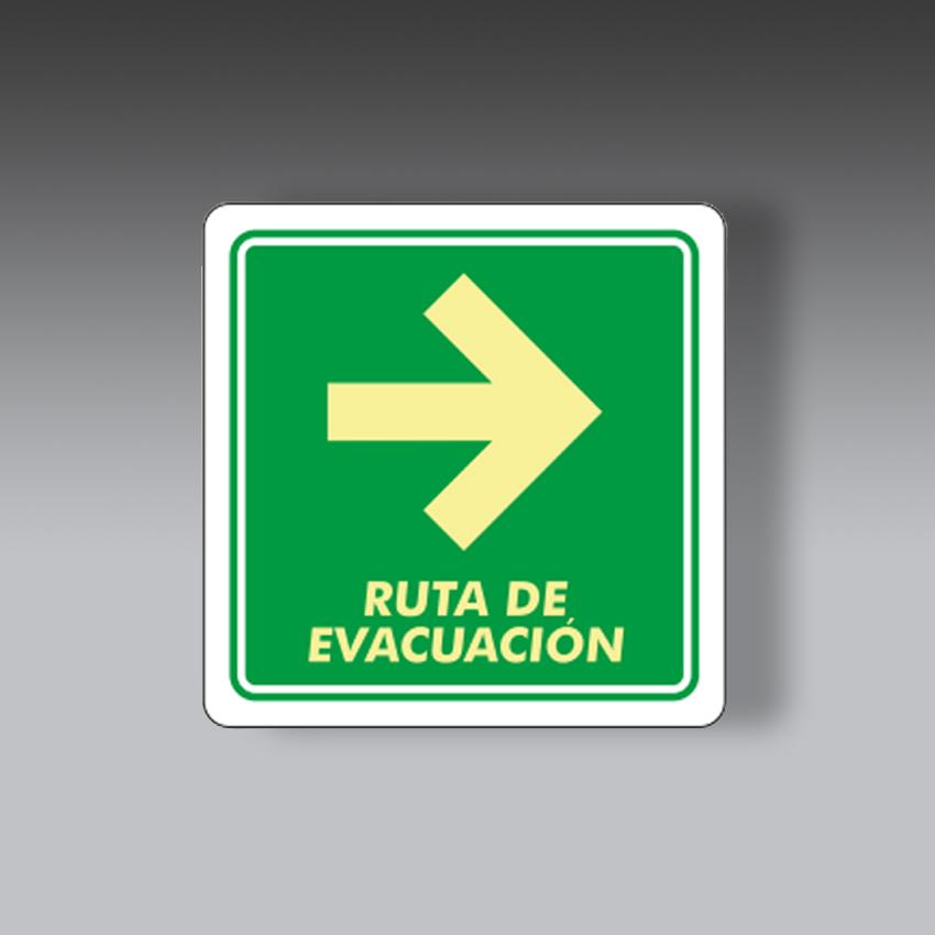 letreros para la seguridad industrial ruta de evacuacion derecha con texto 15x15cm modelo modelo 124 marca extinpar